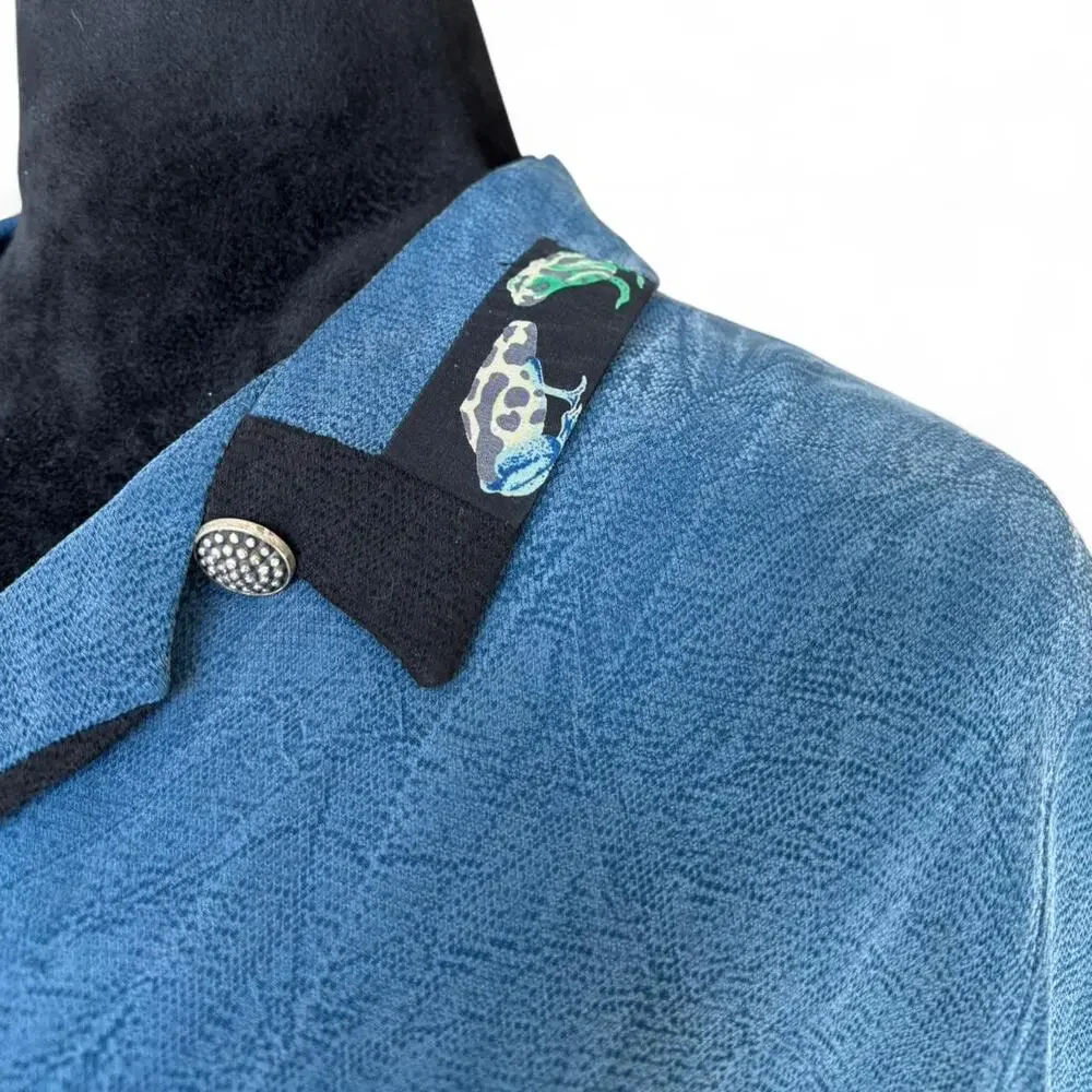 90s Blue Button Up Blouse – minimalist sculptural cut top M - Picture 4 of 8